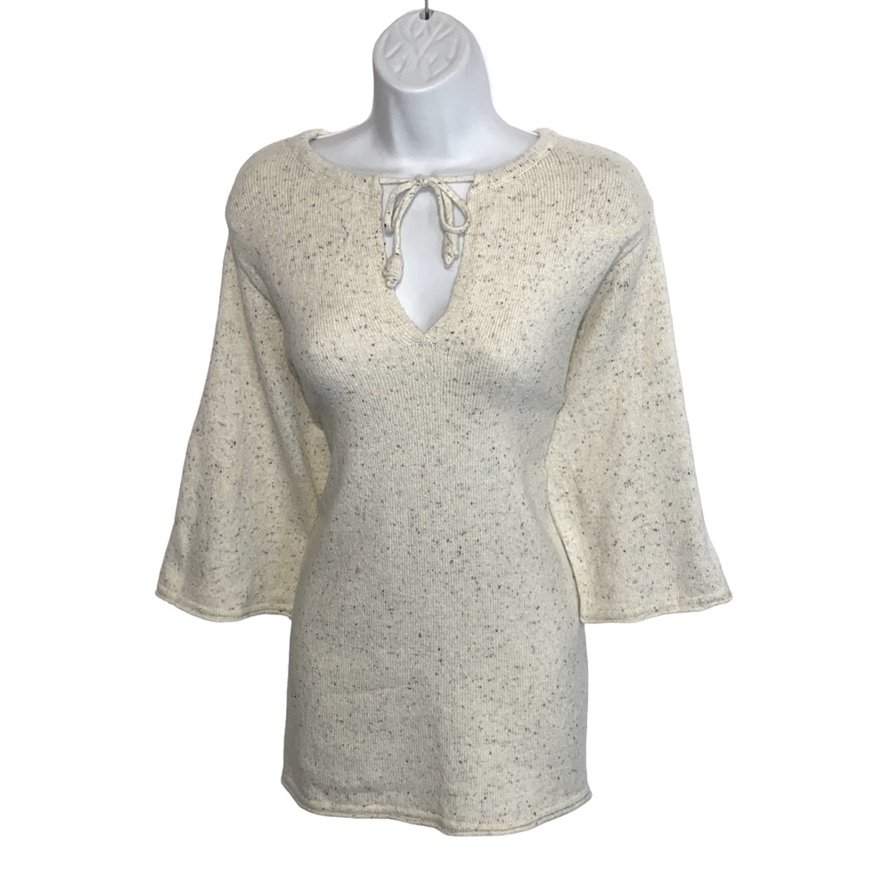 PUREJILL Wool Blend Drawstring V-neck 3/4 Sleeve Sweater Top - Women’s Medium